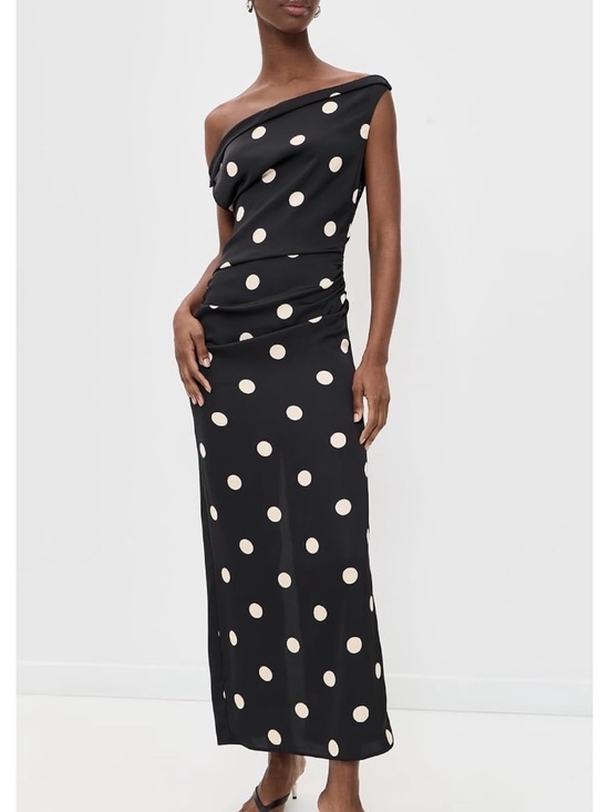 Lioness Dresses & Skirts - Lioness Black One-Shoulder Polka Dot Maxi Dress